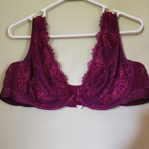 Cacique Maroon Lace Bra with Plunging Neckline